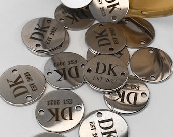 Custom Metal Tags, Personalized Branding Tags, Logo Engraved Labels, Round Metal Charms, Custom Business Supplies, Jewelry Tags