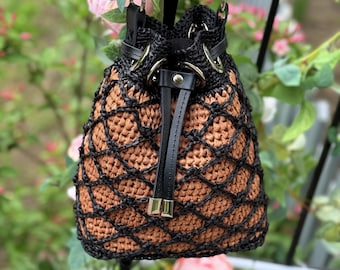 DIY leren emmertaspakket met bodem en trekkoord, leren accessoireset voor het maken van gehaakte tassen, handtasbenodigdheden met schouderbanden