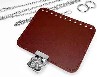 Purse Making Set Including Leather Flap Bottom,  DIY Crochet Bag Kit with Leather Hardware, Handmade Bag Accessories, Gift for Wife