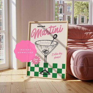 マティーニグラスプリント カラフルキッチンウォールアート レトロカクテルポスター 美的モダンキッチンバーカート チンチン チアーズ ハッピーアワー トレンディな装飾