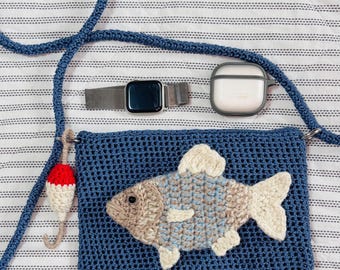 Handmade Crochet Fish Bag – Nautical Crossbody Purse with Adjustable Strap