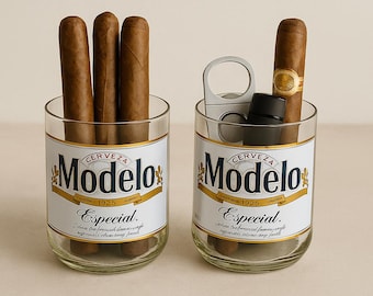 Upcycled Modelo Beer Bottle Vase or Cigar Holder – Handmade Gift for Him – Man Cave Decor – Rustic Barware – Eco-Friendly Home Accent