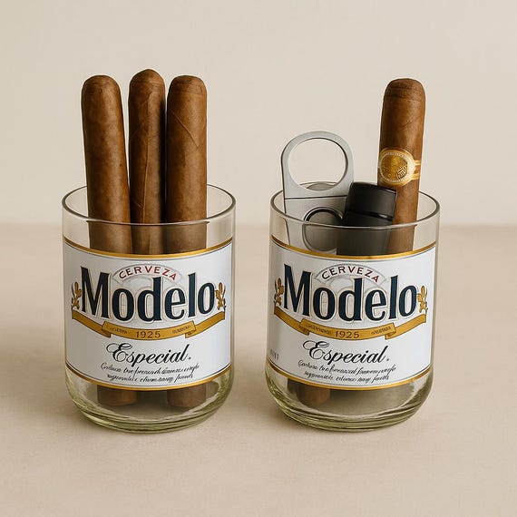 Upcycled Modelo Beer Bottle Vase or Cigar Holder – Handmade Gift for Him –  Man Cave Decor – Rustic Barware – Eco-Friendly Home Accent