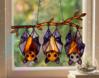 Hanging Bats Suncatcher: Stained Glass Style Acrylic Window Decor