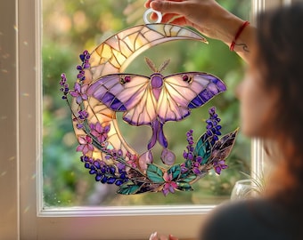 Luna Moth Butterfly Suncatcher, Faux Stained Glass Acrylic Ornament