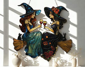 Personalized Witchy Best Friends Suncatcher, Gothic Home Decor