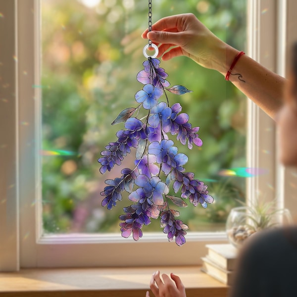 Lavender Suncatcher Gift for Mom, Purple Floral Window Hanging, Spring Home Decor