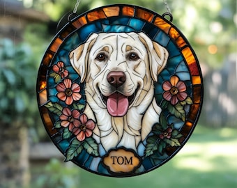 Custom Pet Portrait Suncatcher, Stained Glass Dog Memorial