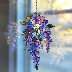 Wisteria Branch Acrylic Holographic Suncatcher Gift for Mom – Floral Window Decor for Spring, Garden Flower Gift, Flower Home decor