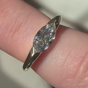 1.5CT MarquiseCut Moissanite EngagementRing, 14K SolidYellowGold EastWestRing, SolitaireBezelRing, StatementRing, ProposalRing