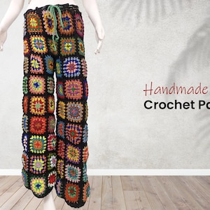 Handknitted Granny Square Colorful Pants, Crochet Trousers, Unisex Pants, Granny Square Pants, Handmade Granny Square Pants, Crochet Pants