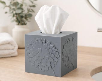 Modern Flower Tissue Box Cover – Square Cube Kleenex Decor