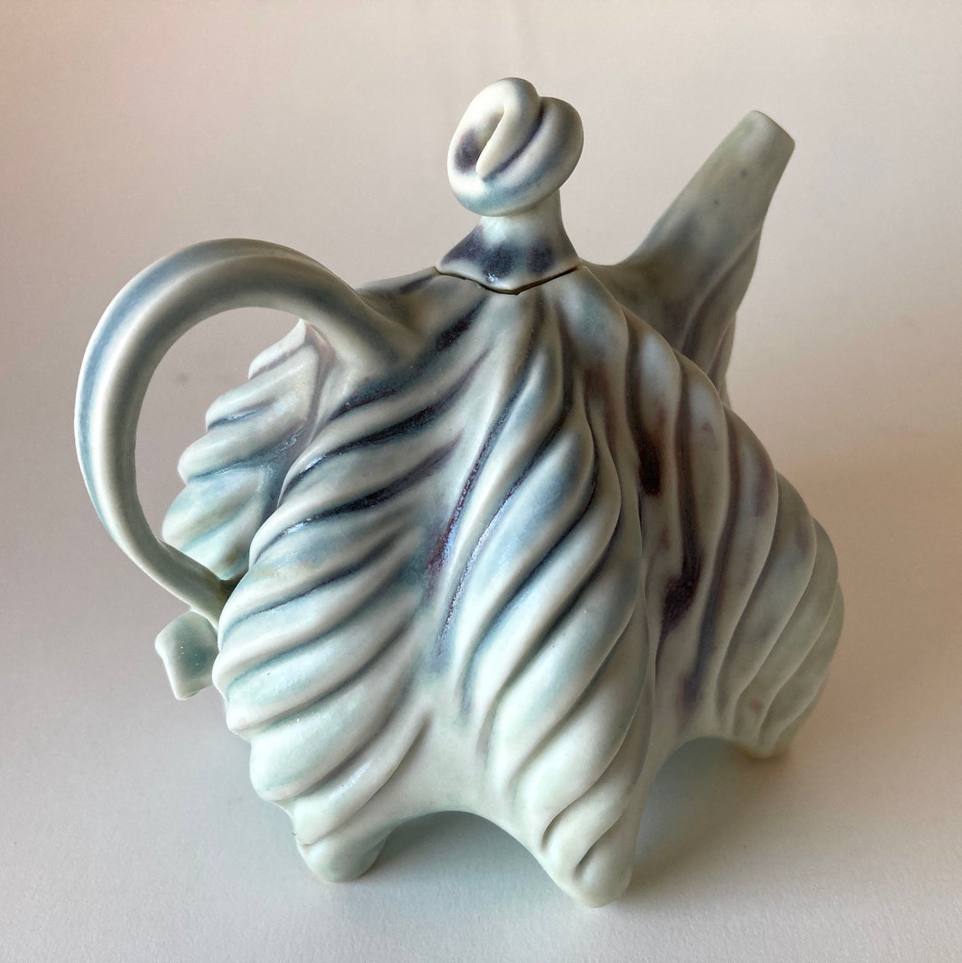 Hand Carved Porcelain Teapot Glazed in Matte Glazes Aqua Blue Etsy