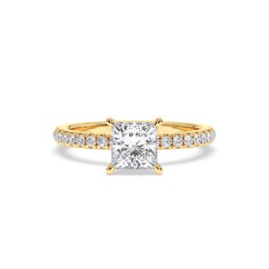 Princess Cut Diamond Ring, Yellow Gold Engagement Ring, 18K Gold Ring, Pavé Diamond Band, Solitaire Anniversary Ring, Promise Ring For Her