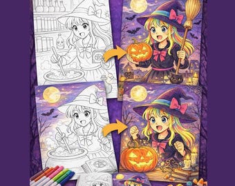 Cozy Witch Manga Coloring Pages (PDF Downloadable Set of 10)