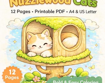 Cat Coloring Pages – 12 Kawaii Designs, Bold & Easy (PDF Pattern