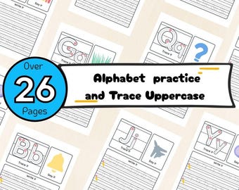 Alphabet  practice and Trace Uppercase, Lowercase Letters Printable PDF  26 Pages (Printable Digital)