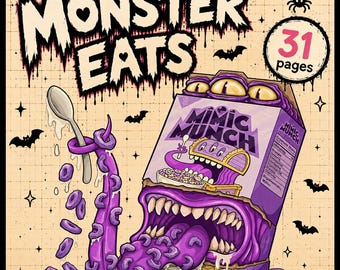 Halloween Coloring Book | 31 Easy Coloring Pages | Printable 12x12 PDF | Huge Monsters Eats