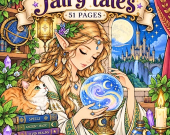 Fairy Tales Coloring Book | 51 Magical Fantasy Scenes, Elves & Fairies (12x12 PDF)