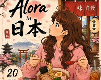 Cozy Girl Coloring Book | Tokyo Japan Adventure | 12x12 Printable PDF  | Alora in Tokyo