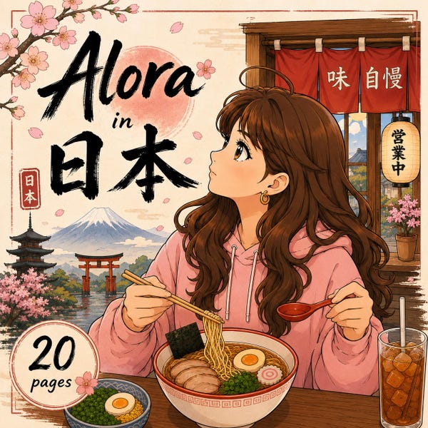 Cozy Girl Coloring Book | Tokyo Japan Adventure | 12x12 Printable PDF  | Alora in Tokyo