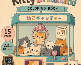 Kawaii Cat Coloring Book | Japanese Cats | Instant Download | Kitty Dreamland