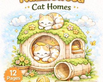 Nuzzlewood Cat Homes Coloring Pages – 12 Kawaii Designs, Bold & Easy (PDF Pattern)