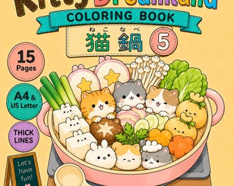 Kawaii Cat Coloring Book Vol. 5 | Cozy Cat Food Adventures | Printable PDF | Kitty Dreamland