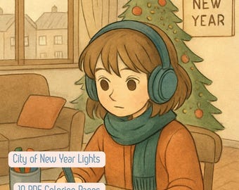 Cozy Winter Coloring Pages: City New Year Lights, Teens & Adults (PDF Download)