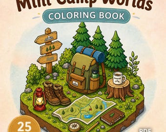 Mini Camp Word Coloring Book – 25 Kawaii Designs, Bold & Easy (PDF Pattern)