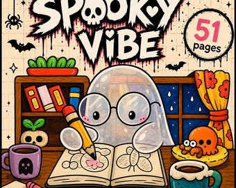 Halloween Coloring Book | 51 Bold & Easy Coloring Pages | Printable 12x12 PDF | Huge Spooky Vibe