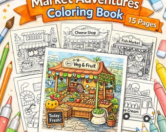 Isometric Cozy Market Adventures Coloring Book