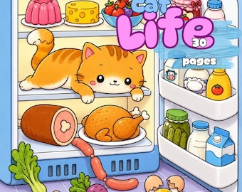 Cat Life Coloring Book: Easy Pages (30 PDF Pattern)