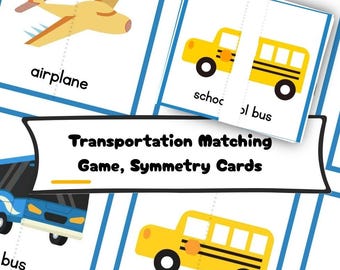 Transportation Matching Game, Symmetry Cards, Toddler Matching Activity, Preschool Learning, Montessori Material, Homeschool Resource