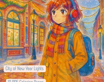 New Year City Lights Coloring Pages: Cozy Winter Scenes (PDF Download)