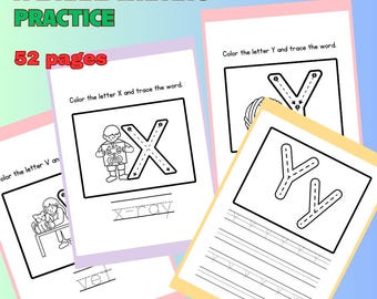 A-Z Handwriting practice and Trace Uppercase, Lowercase Letters Printable PDF  52 Pages