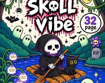 Halloween Coloring Book | 32 Easy Coloring Pages | Printable 12x12 PDF | Huge Skull Vibe