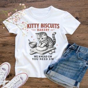 Kitty Biscuits Bakery T-Shirt – Funny Cat Pun Shirt, Baking Lovers Gift