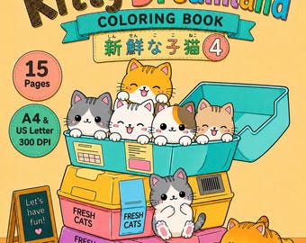 Kawaii Kitty Dreamland Coloring Book Vol_4: Tiny Cat Universe, Easy Pages (Digital Download 12x12)