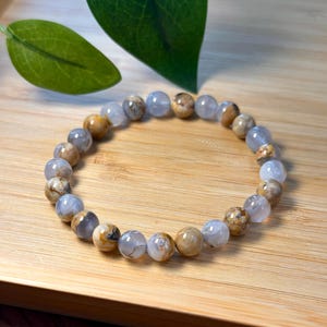 Blue Lace Agate Bracelet, Natural Gemstone Beaded Bracelet, Calming Energy Healing Crystal, Protection & Balance Jewelry Gift