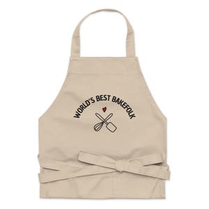 Organic Cotton Apron with Large Pockets  – Hand-Embroidered – Gift for Bakers & Kitchen Lovers