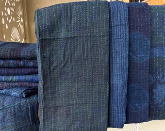 Lote al por mayor de colcha índigo vintage, kantha índigo, manta kantha índigo vintage, colcha kantha reversible.