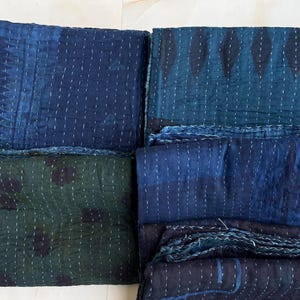 Vintage Indigo Kantha Quilt: Reversible Handmade Cotton Throw