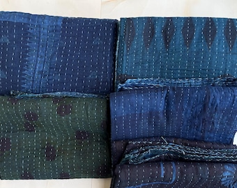 Edredón índigo vintage, manta índigo kantha hecha a mano, manta índigo vintage kantha, edredón índigo vintage reversible, manta índigo vintage hecha a mano