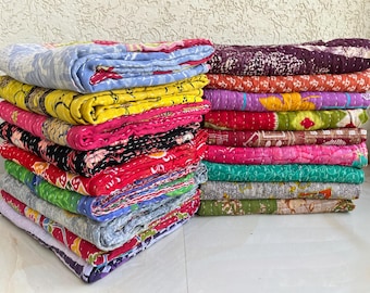Manta Kantha de algodón vintage india hecha a mano, tamaño doble, reversible, multicolor, Gudri, bohemia, hippie, Kantha, regalo para ella