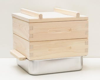 Handmade Cypress Wood Steamer, Two Tier with Stainless Steel Pot (11.8 inch)