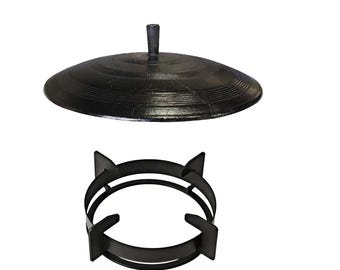 Handmade Korean cast iron cauldron lid sotttukkeong BBQ griddle 17.7 in with stand