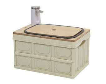 Portable Camping Sink Set with Smart Pump and Crate - Outdoor Hand Washing Station with Dual Tanks and Stainless Basin for Camping