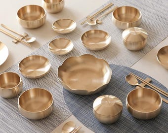 34P Notdam Copper Bowl Oriental Luxury Wedding cookware Set for 4 people + 2 Extra Sets of Rice & Soup Bowls