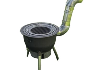 Portable Wood Stove, Charcoal BBQ Grill, Outdoor Camping Cooker, with Flue Pipe & Tripod
